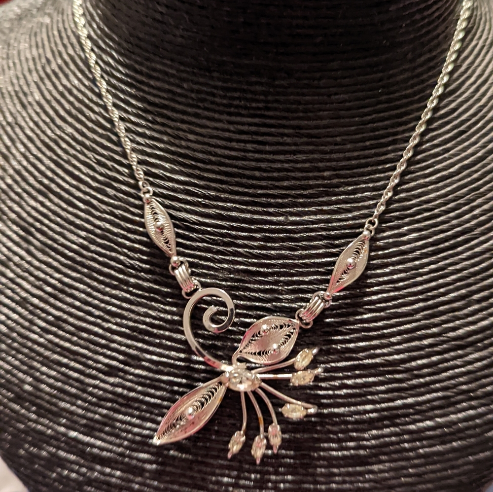 Vintage Joseph Esposito Sterling Silver necklace with a few rhinestones …